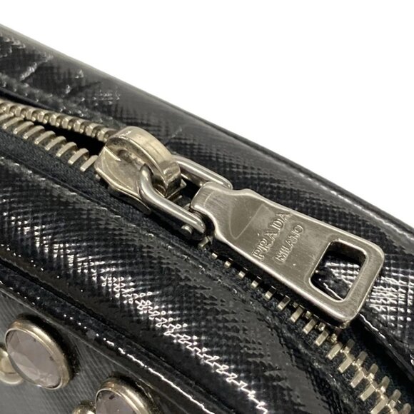 Auth PRADA - Black Patent Leather Shoulder Bag - Picture 10 of 16